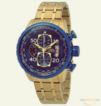  Aviator Chronograph Blue Dial 18kt Gold-plated Men's Watch,