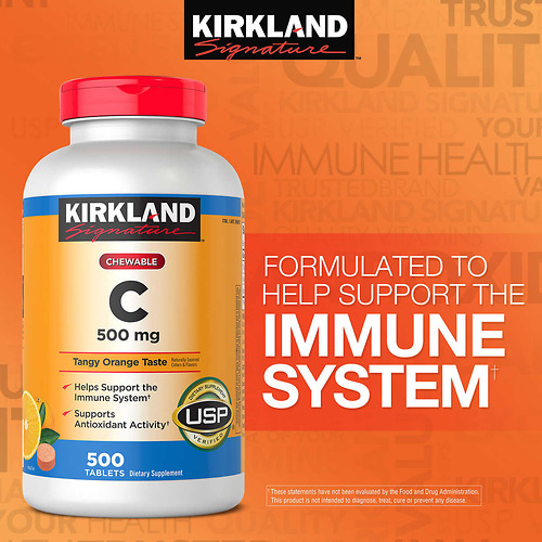 Viên Uống Kirkland Signature Chewable Vitamin C 500 mg - 500 viên