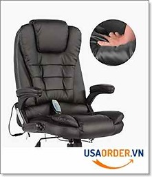 Mecor Heated Office Massage Ghế lưng bằng da PU cao cấp w / Điều chỉnh chiều cao và tay vịn 360 độ (Đen)
